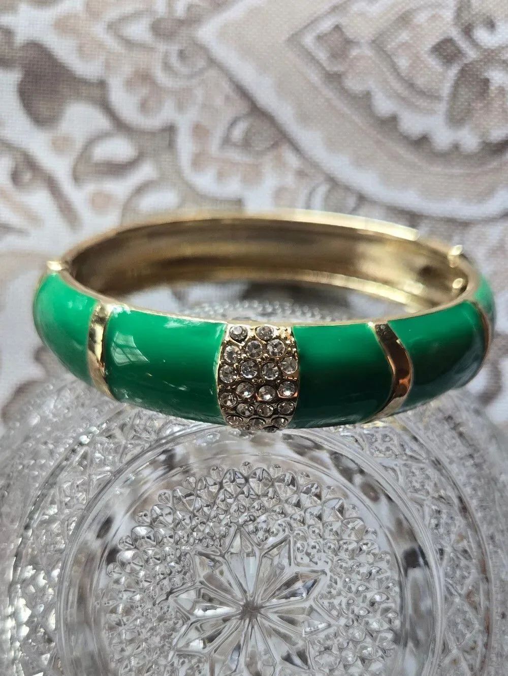Banana Republic Gold-Tone Green Enamel Bangle with Crystal Accent
